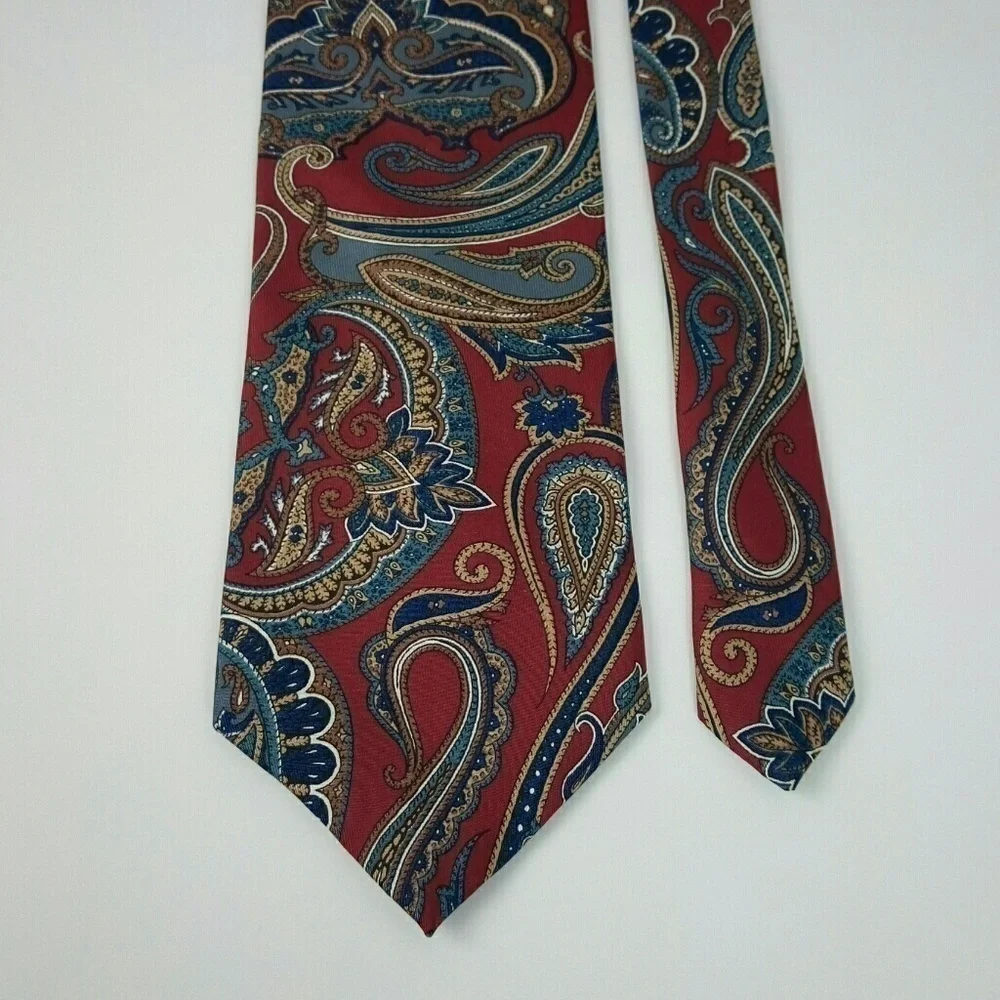 Wembly Red Blue Brown Paisley Silk Neck Tie